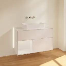 Villeroy & Boch Finion Тумба под раковину, с подсветкой, 2 выдвижных ящика, 1000 x 603 x 501 mm, Glossy White Lacquer / Glossy White Lacquer G651GFGF