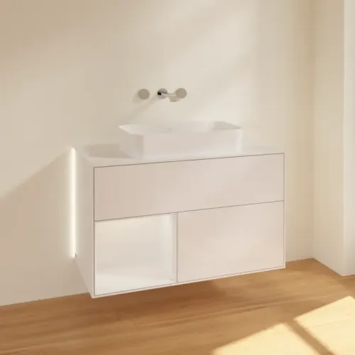 Villeroy & Boch Finion Тумба под раковину, с подсветкой, 2 выдвижных ящика, 1000 x 603 x 501 mm, Glossy White Lacquer / Glossy White Lacquer G651GFGF