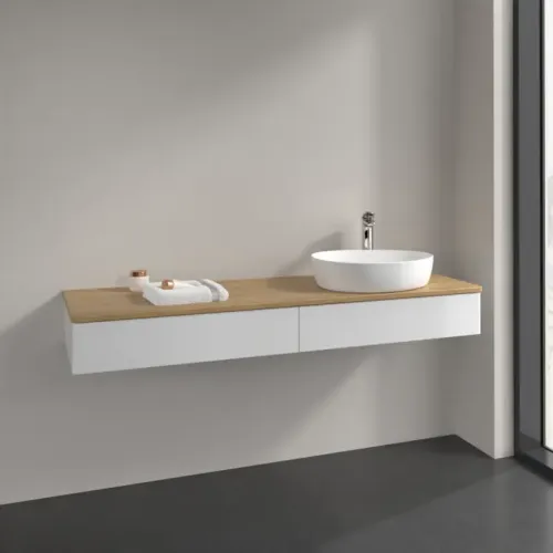 Villeroy & Boch Antao Тумба под раковину, с подсветкой, 2 выдвижных ящика, 1600 x 190 x 500 mm, лицевая поверхность без текстурированной отделки, Glossy White Lacquer / Honey Oak L16051GF