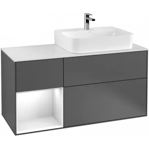 Villeroy & Boch Finion Тумба под раковину, с подсветкой, 3 выдвижных ящика, 1200 x 603 x 501 mm, Silk Grey Matt Lacquer / Silk Grey Matt Lacquer G141HJHJ