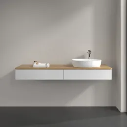 Villeroy & Boch Antao Тумба под раковину, 2 выдвижных ящика, 1600 x 190 x 500 mm, лицевая поверхность без текстурированной отделки, Glossy White Lacquer / Honey Oak K16051GF