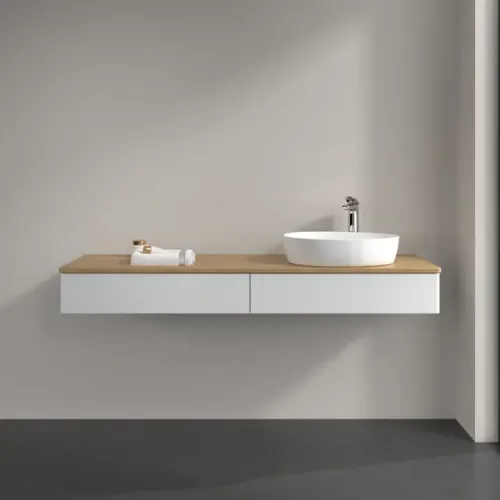 Villeroy & Boch Antao Тумба под раковину, 2 выдвижных ящика, 1600 x 190 x 500 mm, лицевая поверхность без текстурированной отделки, Glossy White Lacquer / Honey Oak K16051GF