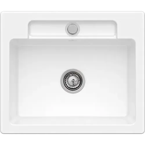 Villeroy & Boch Siluet 60 S flat Мойка, включая Комплект слива с ручным управлением, выкл TitanCeram, 600 x 510 mm, Альпийский белый CeramicPlus 33461FR1