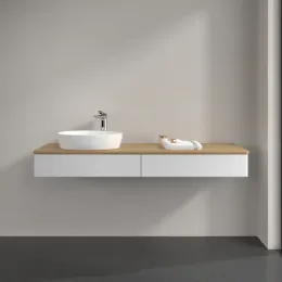 Villeroy & Boch Antao Тумба под раковину, с подсветкой, 2 выдвижных ящика, 1600 x 190 x 500 mm, лицевая поверхность без текстурированной отделки, Glossy White Lacquer / Honey Oak L15051GF