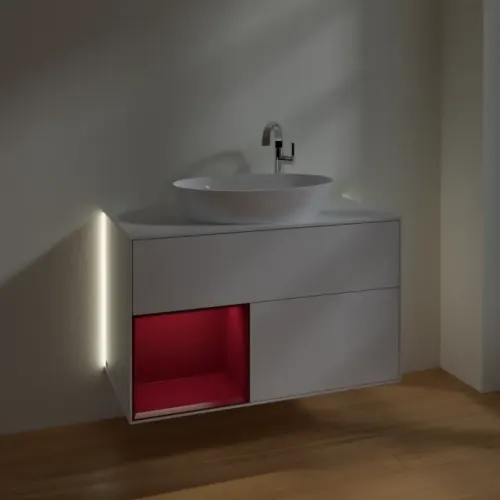 Villeroy & Boch Finion Тумба под раковину, с подсветкой, 2 выдвижных ящика, 1000 x 603 x 501 mm, Glossy White Lacquer / Peony Matt Lacquer G891HBGF