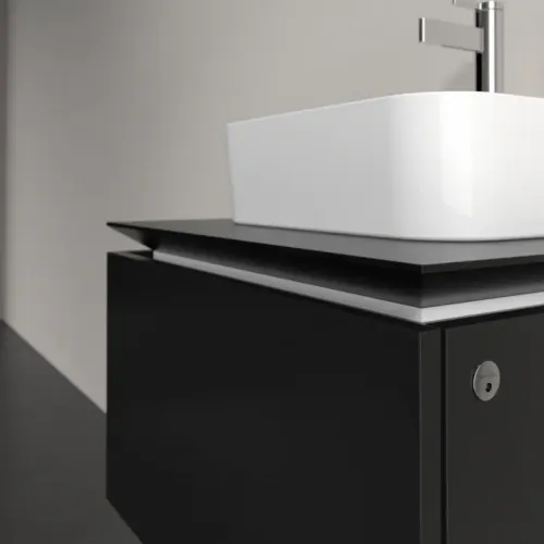 Villeroy & Boch Legato Тумба под раковину, с подсветкой, 1 выдвижной ящик, 600 x 380 x 500 mm, Black Matt Lacquer / Black Matt Lacquer B731L0PD