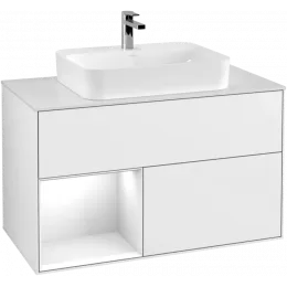 Villeroy & Boch Finion Тумба под раковину, с подсветкой, 2 выдвижных ящика, 1000 x 603 x 501 mm, Glossy White Lacquer / Glossy White Lacquer F361GFGF