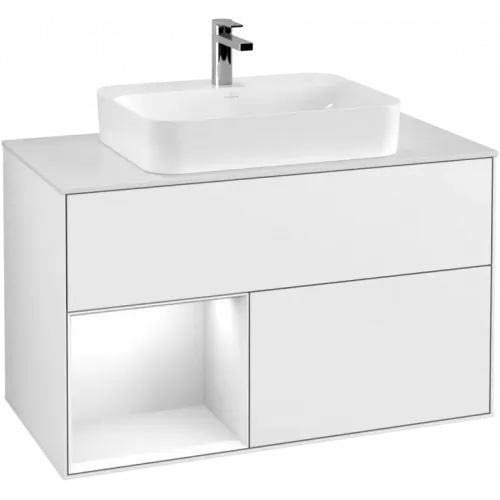 Villeroy & Boch Finion Тумба под раковину, с подсветкой, 2 выдвижных ящика, 1000 x 603 x 501 mm, Glossy White Lacquer / Glossy White Lacquer F361GFGF