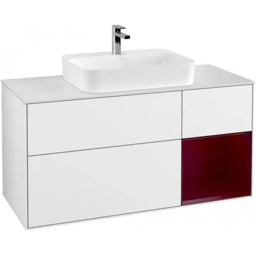 Villeroy & Boch Finion Тумба под раковину, с подсветкой, 3 выдвижных ящика, 1200 x 603 x 501 mm, Glossy White Lacquer / Peony Matt Lacquer F421HBGF