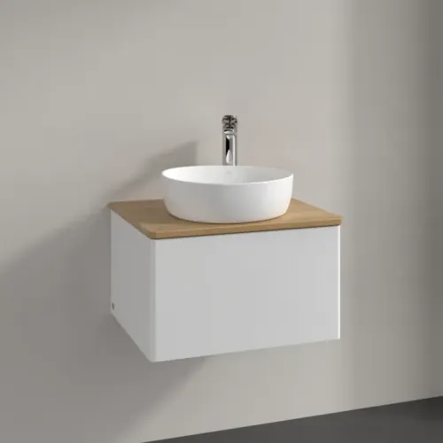 Villeroy & Boch Antao Тумба под раковину, 1 выдвижной ящик, 600 x 360 x 500 mm, лицевая поверхность без текстурированной отделки, Glossy White Lacquer / Honey Oak K29051GF