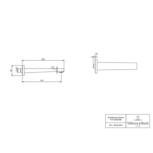 Излив Villeroy & Boch Architectura Square TVT125002000K5 для ванны, черный матовый TVT125002000K5