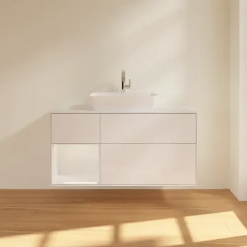 Villeroy & Boch Finion Тумба под раковину, с подсветкой, 3 выдвижных ящика, 1200 x 603 x 501 mm, Glossy White Lacquer / Glossy White Lacquer G821GFGF