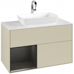 Villeroy & Boch Finion Тумба под раковину, с подсветкой, 2 выдвижных ящика, 1000 x 603 x 501 mm, Silk Grey Matt Lacquer / Black Matt Lacquer G771PDHJ