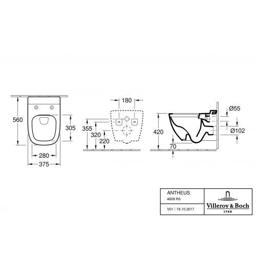 Унитаз подвесной (без сиденья) Villeroy & Boch Antheus CeramicPlus 4608R0R1