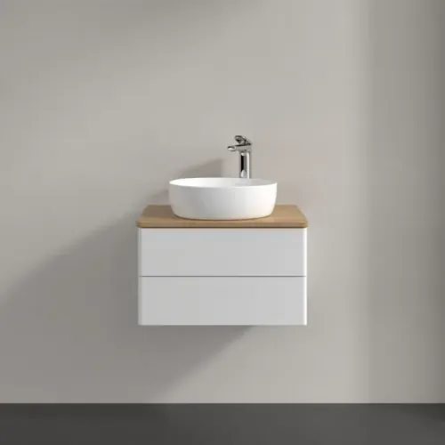 Villeroy & Boch Antao Тумба под раковину, с подсветкой, 2 выдвижных ящика, 600 x 360 x 500 mm, лицевая поверхность без текстурированной отделки, Glossy White Lacquer / Honey Oak L18051GF