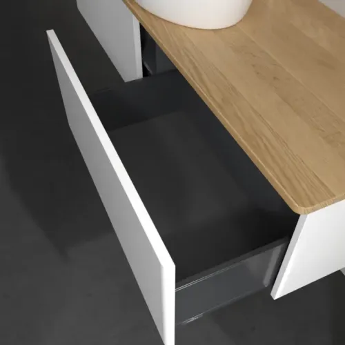Villeroy & Boch Antao Тумба под раковину, 2 выдвижных ящика, 1600 x 360 x 500 mm, лицевая поверхность без текстурированной отделки, Glossy White Lacquer / Honey Oak K36051GF