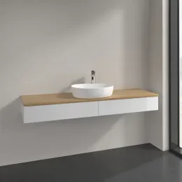 Villeroy & Boch Antao Тумба под раковину, с подсветкой, 2 выдвижных ящика, 1600 x 190 x 500 mm, лицевая поверхность без текстурированной отделки, Glossy White Lacquer / Honey Oak L14051GF