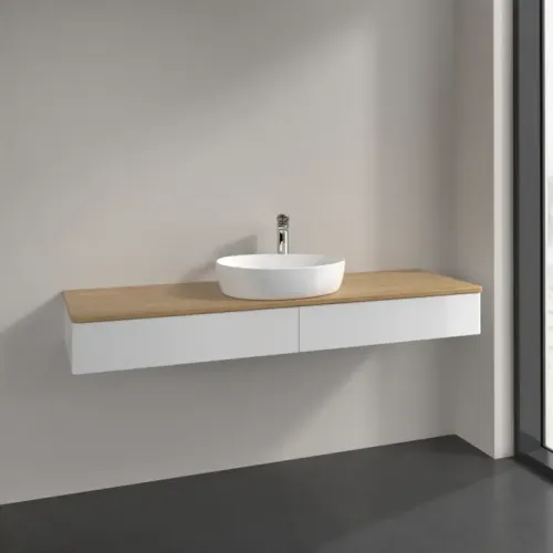 Villeroy & Boch Antao Тумба под раковину, с подсветкой, 2 выдвижных ящика, 1600 x 190 x 500 mm, лицевая поверхность без текстурированной отделки, Glossy White Lacquer / Honey Oak L14051GF