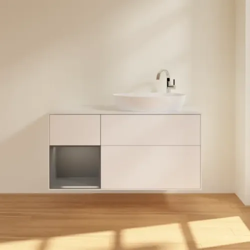 Villeroy & Boch Finion Тумба под раковину, с подсветкой, 3 выдвижных ящика, 1200 x 603 x 501 mm, White Matt Lacquer / Anthracite Matt Lacquer F921GKMT