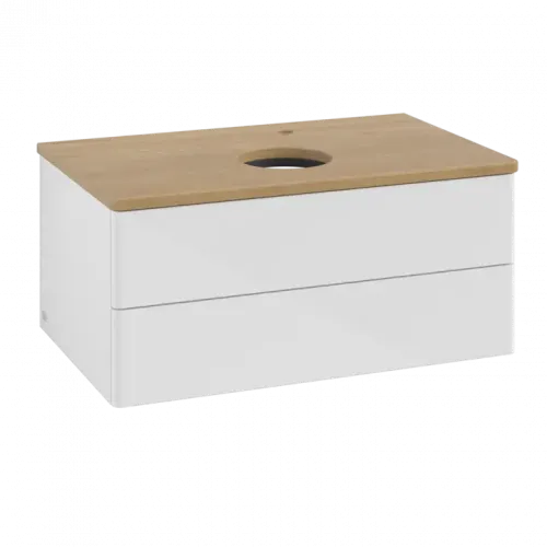 Villeroy & Boch Antao Тумба под раковину, 2 выдвижных ящика, 800 x 360 x 500 mm, лицевая поверхность без текстурированной отделки, Glossy White Lacquer / Honey Oak K19051GF