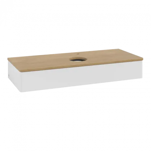Villeroy & Boch Antao Тумба под раковину, с подсветкой, 1 выдвижной ящик, 1200 x 190 x 500 mm, лицевая поверхность без текстурированной отделки, Glossy White Lacquer / Honey Oak L10051GF