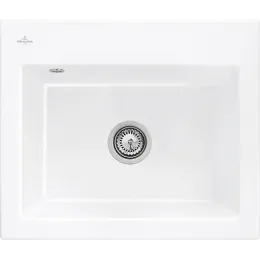 Villeroy & Boch Subway 60 S flat Мойка, включая Комплект слива с ручным управлением, выкл Керамика, 565 x 475 mm, Альпийский белый CeramicPlus 33091FR1