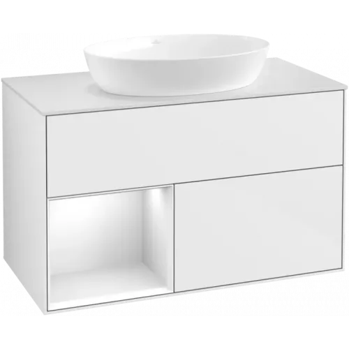 Villeroy & Boch Finion Тумба под раковину, с подсветкой, 2 выдвижных ящика, 1000 x 603 x 501 mm, Glossy White Lacquer / Glossy White Lacquer FA11GFGF