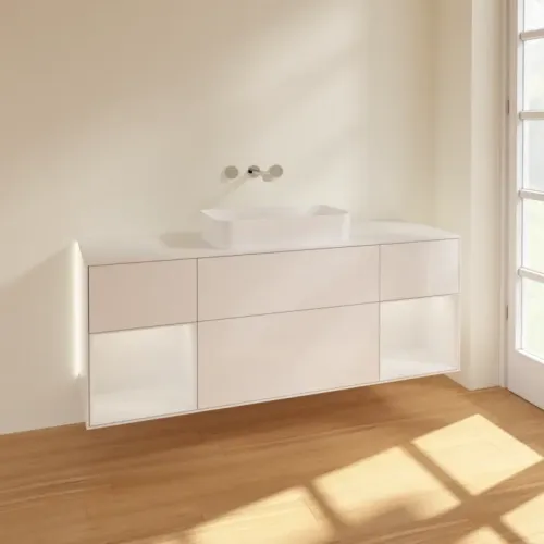 Villeroy & Boch Finion Тумба под раковину, с подсветкой, 4 выдвижных ящика, 1600 x 603 x 501 mm, Glossy White Lacquer / Glossy White Lacquer G741GFGF