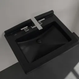 Villeroy & Boch Hommage Pаковина, 750 x 580 x 200 mm, Pure Black CeramicPlus, с переливом 7101A1R7