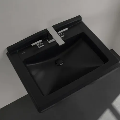 Villeroy & Boch Hommage Pаковина, 750 x 580 x 200 mm, Pure Black CeramicPlus, с переливом 7101A1R7