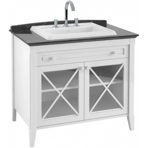 Villeroy & Boch Hommage тумба под раковину с раковиной, 2 двери, 1 выдвижной ящик, 985 x 905 x 620 mm, White Matt Lacquer/Black Marble / White Matt Lacquer/Black Marble 898063R1