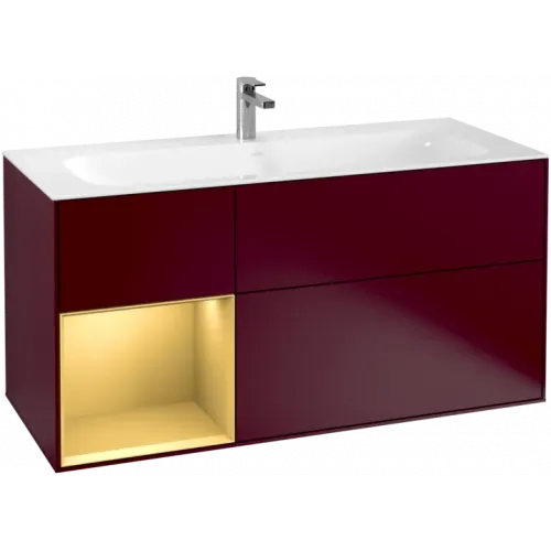 Villeroy & Boch Finion Тумба под раковину, с подсветкой, 3 выдвижных ящика, 1196 x 591 x 498 mm, Peony Matt Lacquer / Gold Matt Lacquer G060HFHB