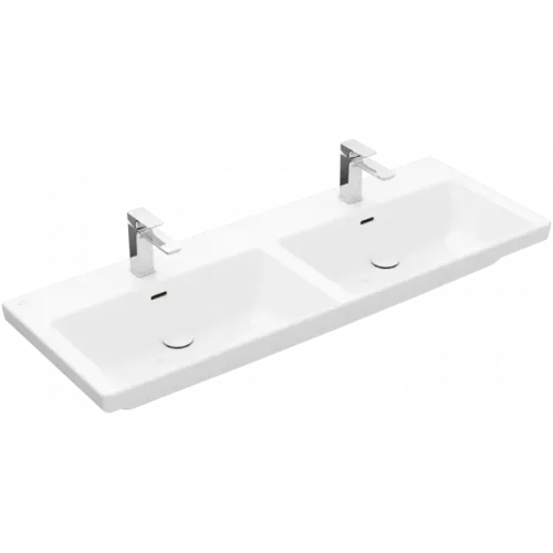 Villeroy & Boch Subway 3.0 Двойная раковина для установки на тумбу, 1300 x 475 x 165 mm, Альпийский белый, с переливом 4A71D501