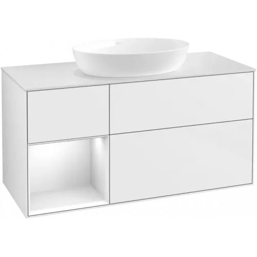 Villeroy & Boch Finion Тумба под раковину, с подсветкой, 3 выдвижных ящика, 1200 x 603 x 501 mm, Glossy White Lacquer / Glossy White Lacquer GA61GFGF