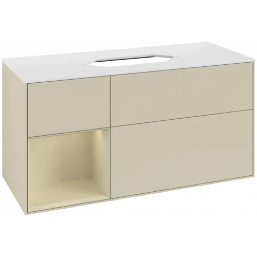 Villeroy & Boch Finion Тумба под раковину, с подсветкой, 3 выдвижных ящика, 1200 x 603 x 501 mm, Silk Grey Matt Lacquer / Silk Grey Matt Lacquer F701HJHJ