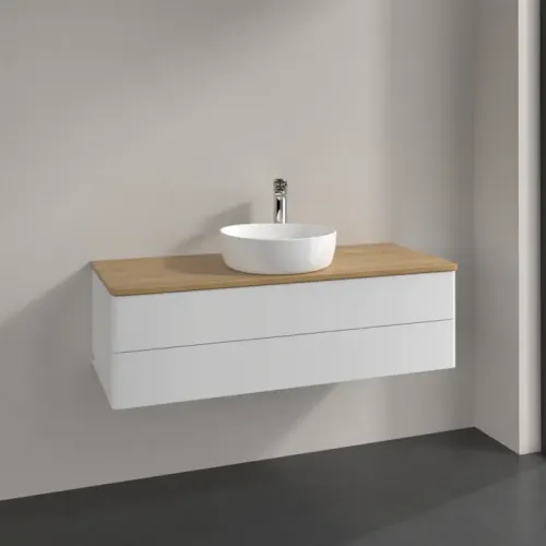 Villeroy & Boch Antao Тумба под раковину, с подсветкой, 2 выдвижных ящика, 1200 x 360 x 500 mm, лицевая поверхность без текстурированной отделки, Glossy White Lacquer / Honey Oak L21051GF