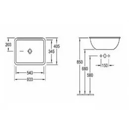 Встраиваемая раковина Villeroy & Boch Loop & Friends 600 x 405 x 185 mm, Альпийский белый CeramicPlus, с переливом, нешлифованный 614500R2