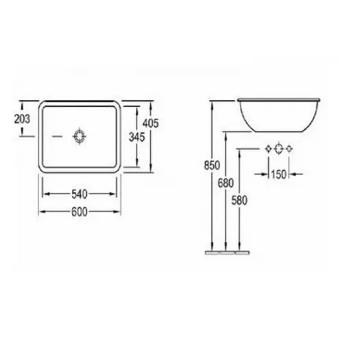 Встраиваемая раковина Villeroy & Boch Loop & Friends 600 x 405 x 185 mm, Альпийский белый CeramicPlus, с переливом, нешлифованный 614500R2