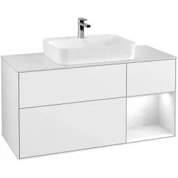 Villeroy & Boch Finion Тумба под раковину, с подсветкой, 3 выдвижных ящика, 1200 x 603 x 501 mm, Glossy White Lacquer / Glossy White Lacquer G421GFGF