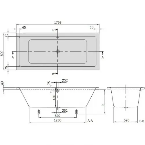 Ванна акриловая Villeroy&Boch Targa Plus 180x80 UBA180NES2V01+U99740000 без гидромассажа