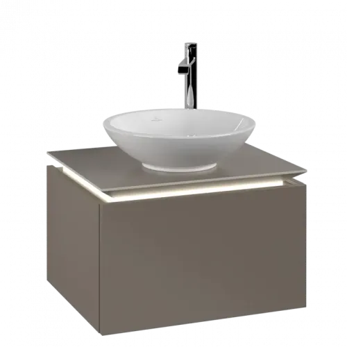 Villeroy & Boch Legato Тумба под раковину, с подсветкой, 1 выдвижной ящик, 600 x 380 x 500 mm, Truffle Grey / Truffle Grey B567L0VG
