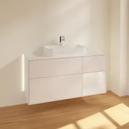 Villeroy & Boch Finion Тумба под раковину, с подсветкой, 3 выдвижных ящика, 1200 x 603 x 501 mm, Glossy White Lacquer / Glossy White Lacquer G421GFGF
