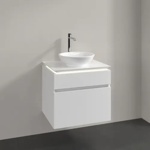 Villeroy & Boch Legato Тумба под раковину, с подсветкой, 2 выдвижных ящика, 600 x 550 x 500 mm, Glossy White / Glossy White B568L0DH