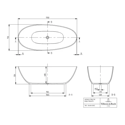 Villeroy & Boch Antao UBQ170TAO7V-01 Ванна 1700 x 750 mm