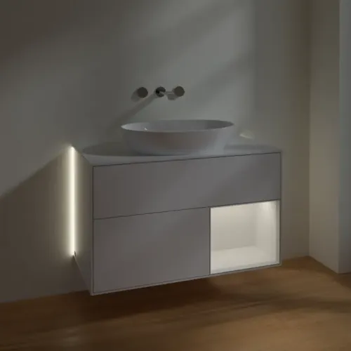Villeroy & Boch Finion Тумба под раковину, с подсветкой, 2 выдвижных ящика, 1000 x 603 x 501 mm, Glossy White Lacquer / Glossy White Lacquer GA21GFGF