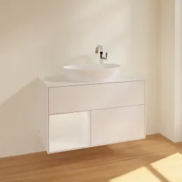 Villeroy & Boch Finion Тумба под раковину, с подсветкой, 2 выдвижных ящика, 1000 x 603 x 501 mm, Glossy White Lacquer / Glossy White Lacquer F891GFGF