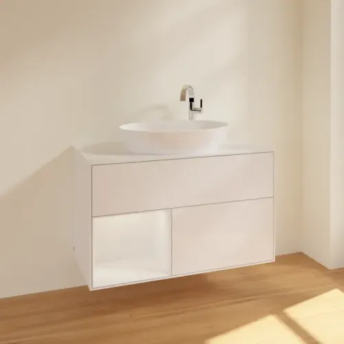 Villeroy & Boch Finion Тумба под раковину, с подсветкой, 2 выдвижных ящика, 1000 x 603 x 501 mm, Glossy White Lacquer / Glossy White Lacquer F891GFGF