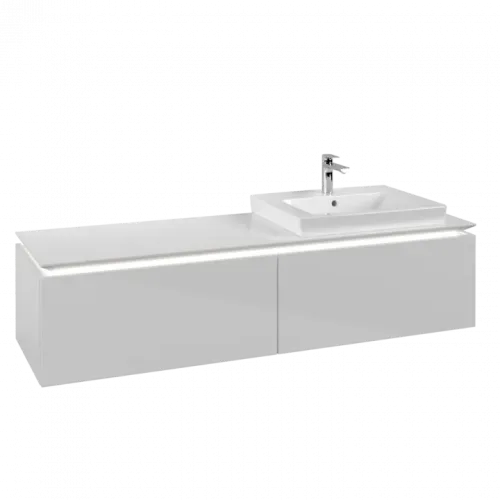 Villeroy & Boch Legato Тумба под раковину, с подсветкой, 2 выдвижных ящика, 1600 x 380 x 500 mm, Glossy White / Glossy White B690L0DH