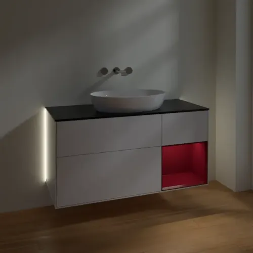 Villeroy & Boch Finion Тумба под раковину, с подсветкой, 3 выдвижных ящика, 1200 x 603 x 501 mm, Glossy White Lacquer / Peony Matt Lacquer GA72HBGF
