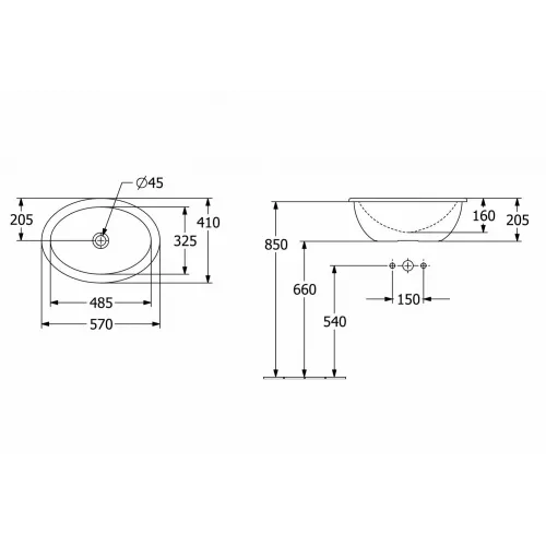Villeroy & Boch Loop & Friends 4A620001 Встраиваемая раковина 570 mm 4A620001